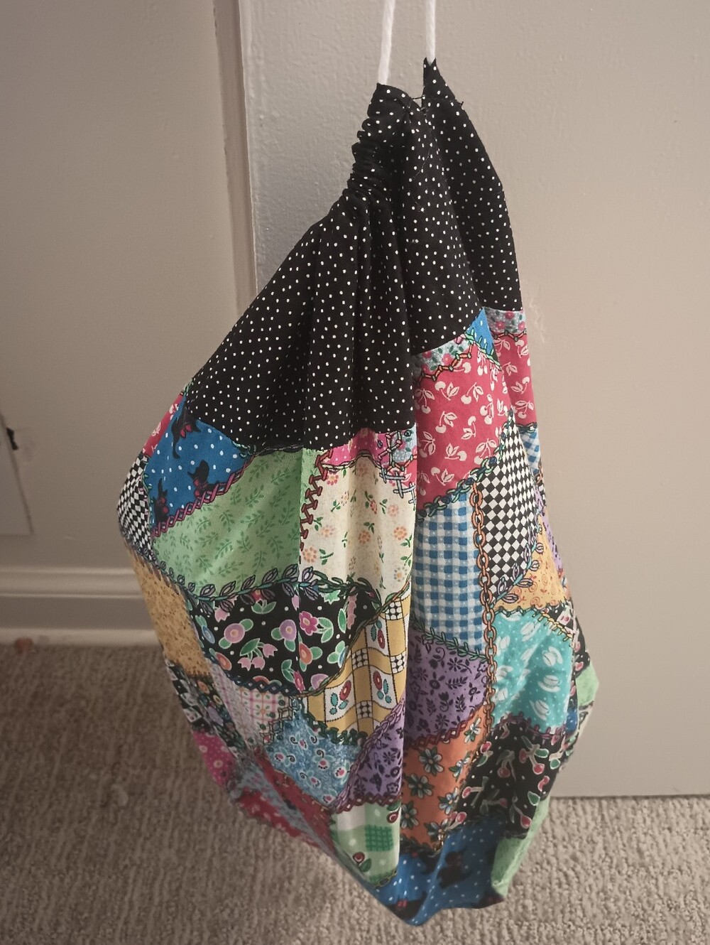 Handmade Patchwork Drawstring Tote Bag in Multicolor